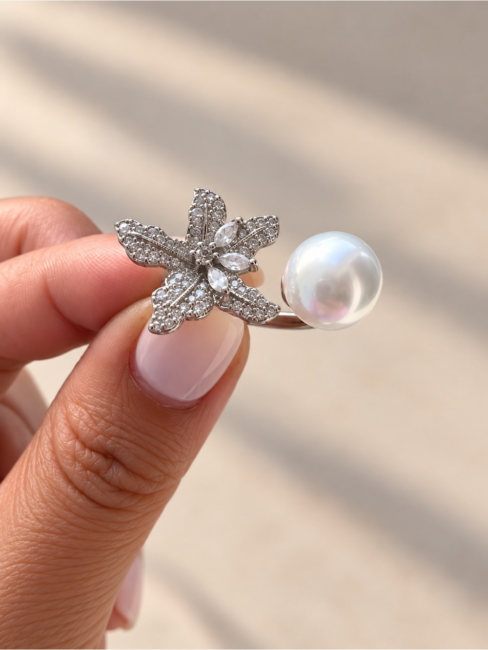 Elegant Floral Pearl Ring